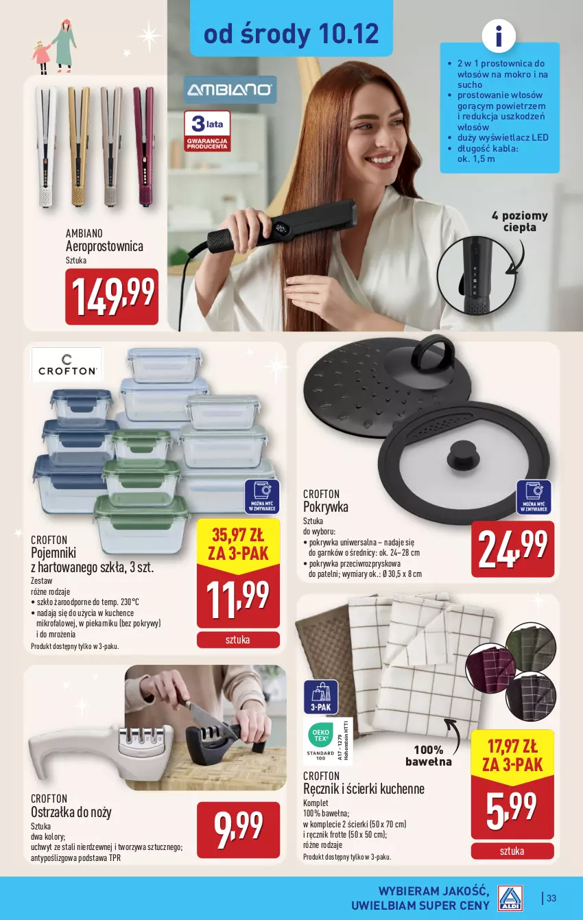 Gazetka promocyjna Aldi - Pełna oferta - ważna 08.12 do 14.12.2025 - strona 33 - produkty: Fa, Noż, Ostrzałka do noży, Piekarnik, Pojemnik, Por, Prostownica do włosów, Ręcznik, Wełna
