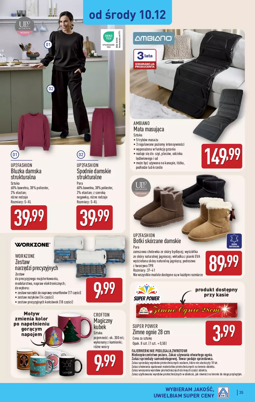 Gazetka promocyjna Aldi - Pełna oferta - ważna 08.12 do 14.12.2025 - strona 35 - produkty: Botki, Fa, Inka, Kubek, Napoje, Noż, Piec, Smartfon, Spodnie, Wełna, Zestaw narzędzi
