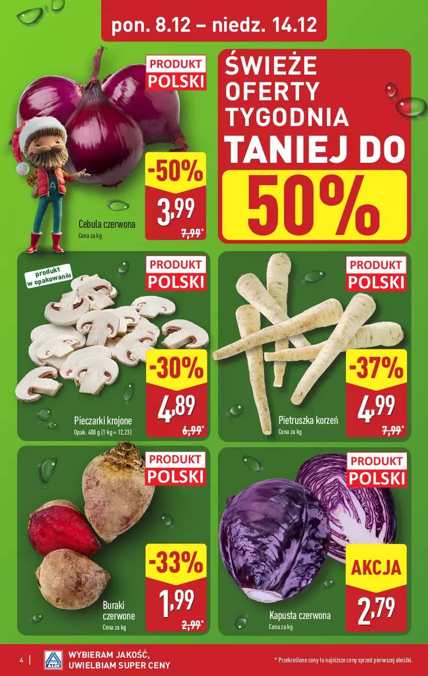 Gazetka promocyjna Aldi - Pełna oferta - ważna 08.12 do 14.12.2025 - strona 4 - produkty: Buraki, Cebula, Cebula czerwona, Piec, Pieczarki krojone, Pietruszka