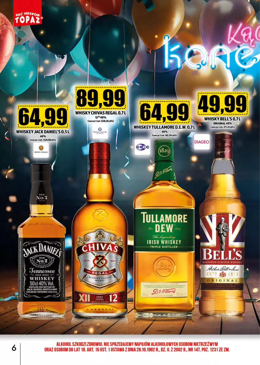 Gazetka promocyjna Topaz - Gazetka - ważna 01.01 do 31.01.2025 - strona 6 - produkty: Bell, Gin, Koc, Whiskey, Whisky