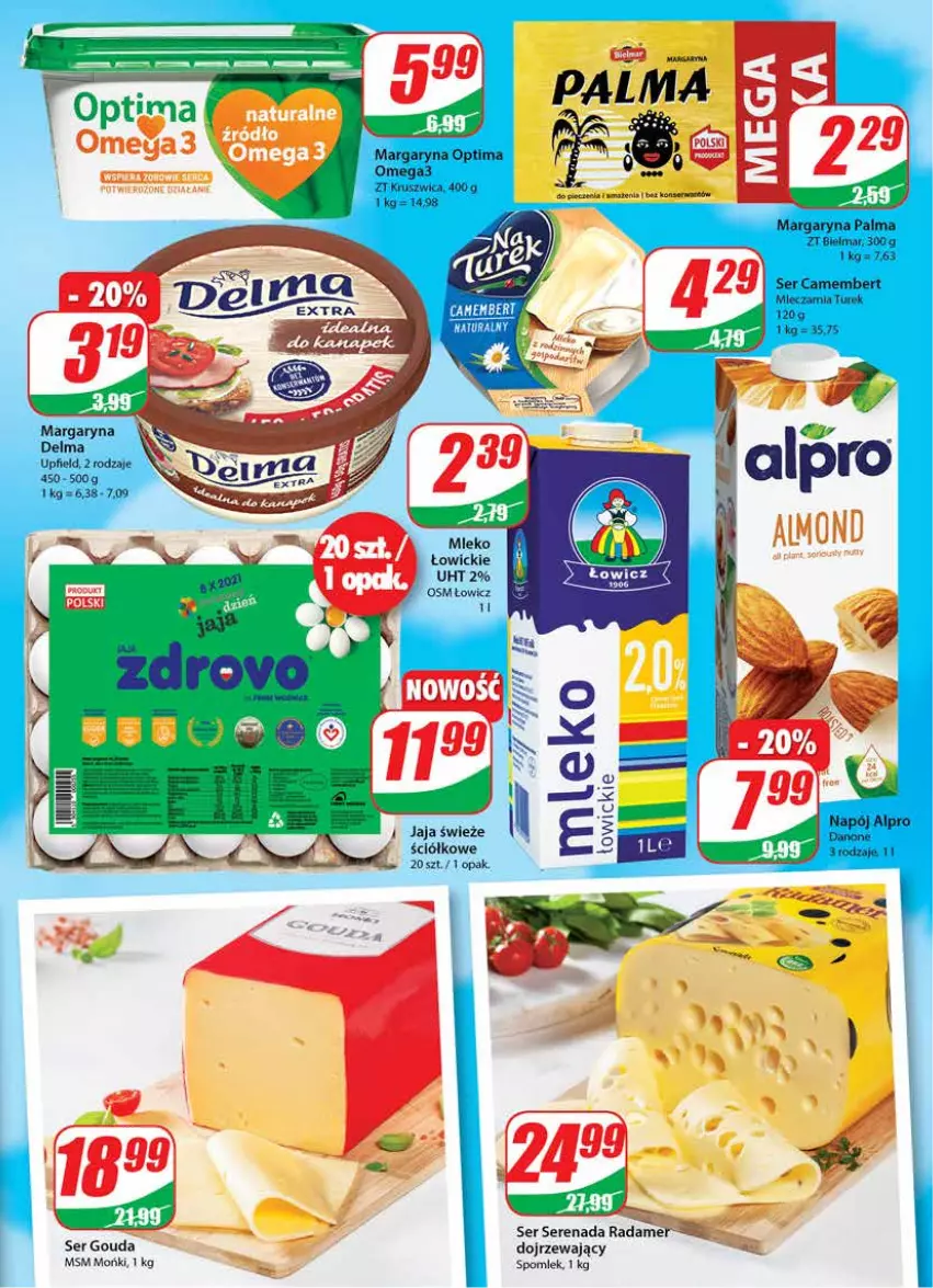 Gazetka promocyjna Dino - Gazetka - ważna 06.10 do 12.10.2021 - strona 13 - produkty: Camembert, Delma, Gouda, Jaja, Margaryna, Optima, Optima Omega3, Palma, Ser