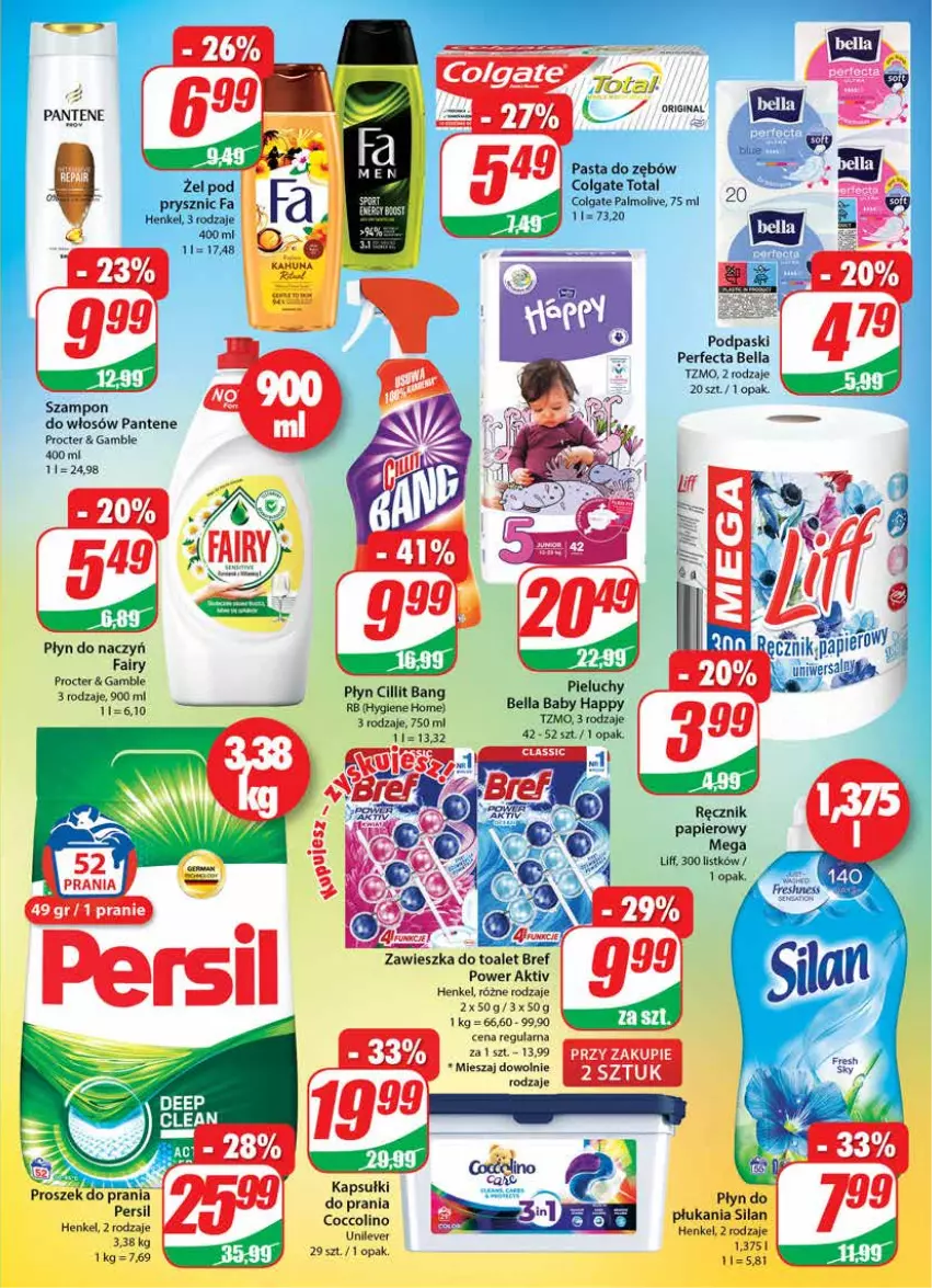 Gazetka promocyjna Dino - Gazetka - ważna 06.10 do 12.10.2021 - strona 19 - produkty: Bell, Bella, Bref, Cillit Bang, Coccolino, Colgate, Colgate Total, Fa, Fairy, Gin, LG, Palmolive, Pantene, Papier, Pasta do zębów, Perfecta, Pieluchy, Podpaski, Proszek do prania, Silan, Szampon