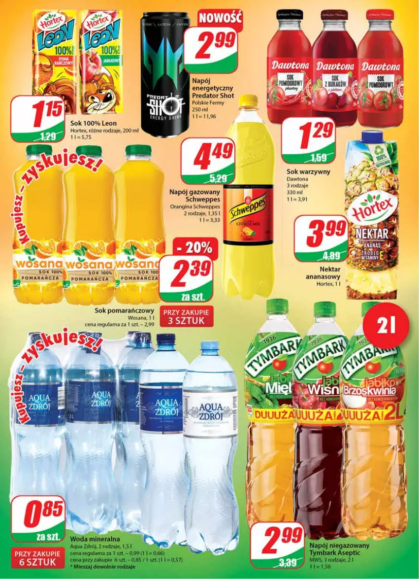 Gazetka promocyjna Dino - Gazetka - ważna 06.10 do 12.10.2021 - strona 2 - produkty: Ananas, Dawtona, Gin, Hortex, Leon, Napój, Napój energetyczny, Napój gazowany, Nektar, Schweppes, Sok