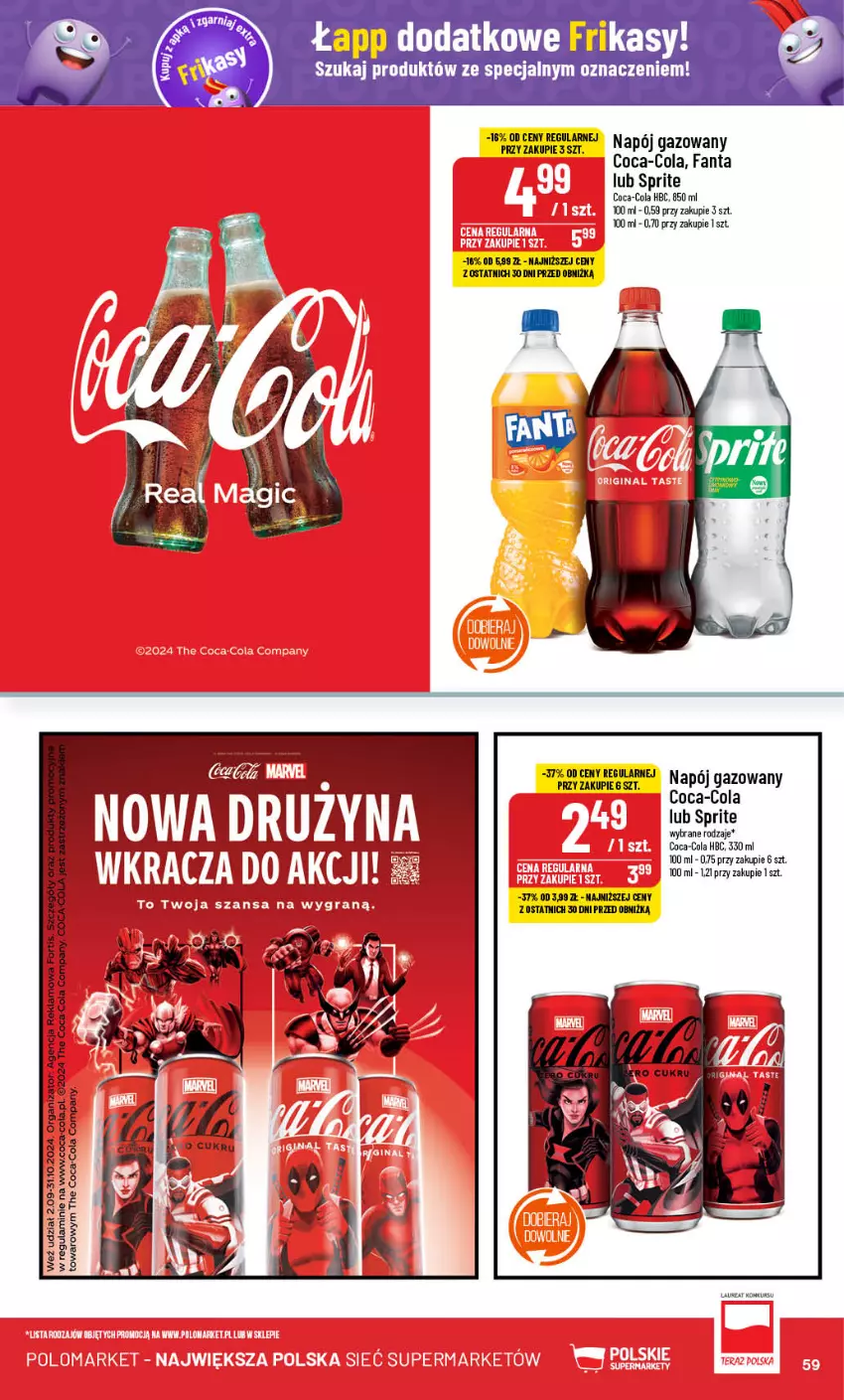 Gazetka promocyjna PoloMarket - Gazetka pomocyjna - ważna 28.08 do 03.09.2024 - strona 59 - produkty: Coca-Cola, Fa, Fanta, Laur, Napój, Napój gazowany, Sprite