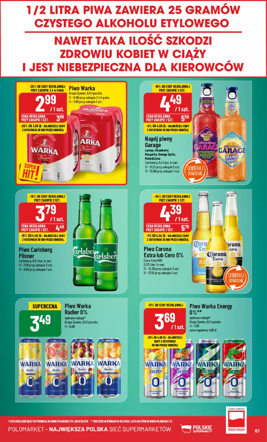 Gazetka promocyjna PoloMarket - Gazetka pomocyjna - ważna 28.08 do 03.09.2024 - strona 61 - produkty: Carlsberg, Coca-Cola, Gra, Melon, Napój, Piec, Piwa, Piwo, Radler, Warka