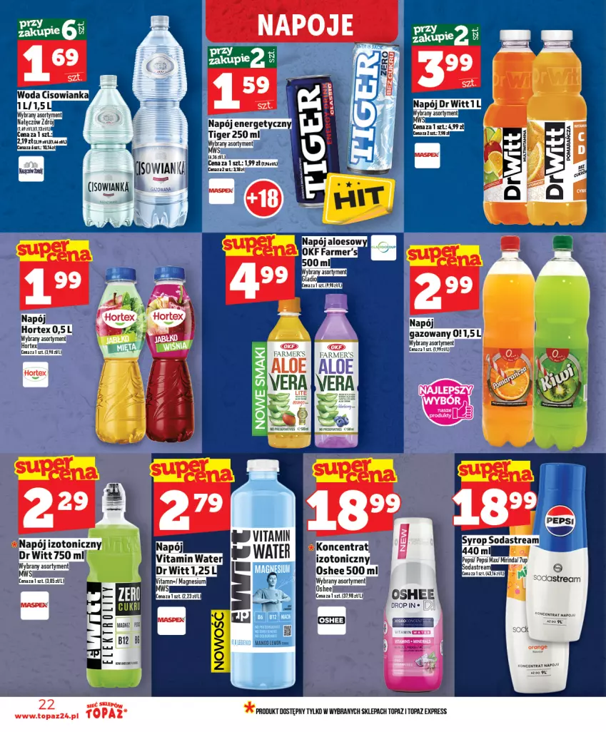 Gazetka promocyjna Topaz - Gazetka - ważna 12.02 do 18.02.2026 - strona 22 - produkty: Napój, Oshee, Pepsi, Sok, Top