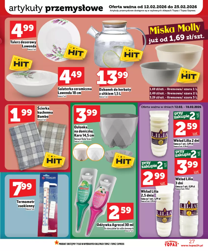 Gazetka promocyjna Topaz - Gazetka - ważna 12.02 do 18.02.2026 - strona 27 - produkty: Deser, Dzbanek, Odżywka, Osłonka, Salaterka, Ser, Storczyk, Talerz, Talerz deserowy, Termometr, Top
