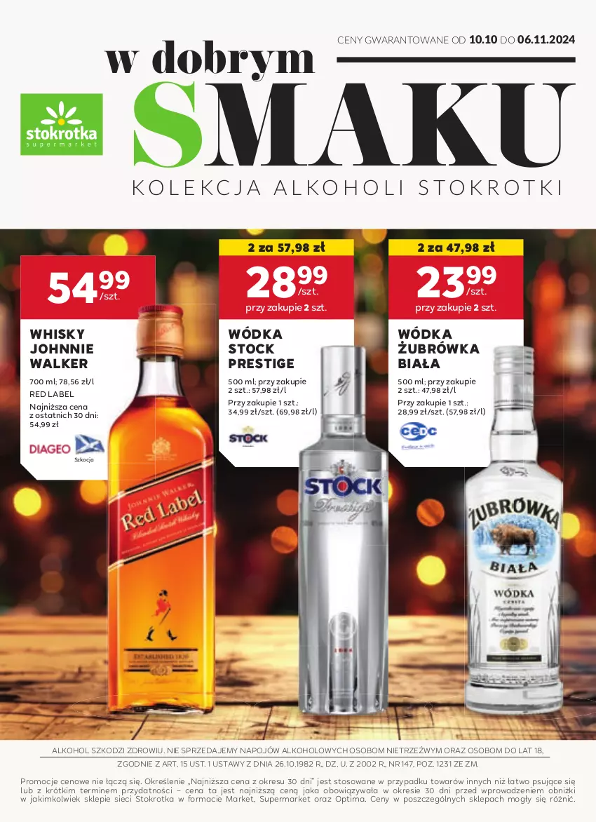 Gazetka promocyjna Stokrotka - Oferta alkoholowa - ważna 10.10 do 06.11.2024 - strona 1 - produkty: Johnnie Walker, Koc, Optima, Stock, Whisky, Wódka