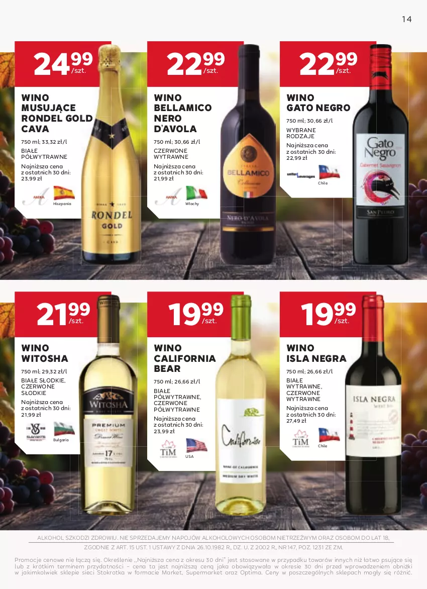 Gazetka promocyjna Stokrotka - Oferta alkoholowa - ważna 10.10 do 06.11.2024 - strona 14 - produkty: Bell, Bella, Gra, Isla, Mus, Optima, Rondel, Wino, Wino musujące