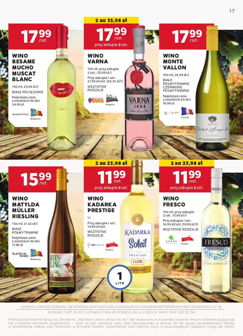 Gazetka promocyjna Stokrotka - Oferta alkoholowa - ważna 10.10 do 06.11.2024 - strona 17 - produkty: Fresco, Monte, Müller, Mus, Optima, Wino