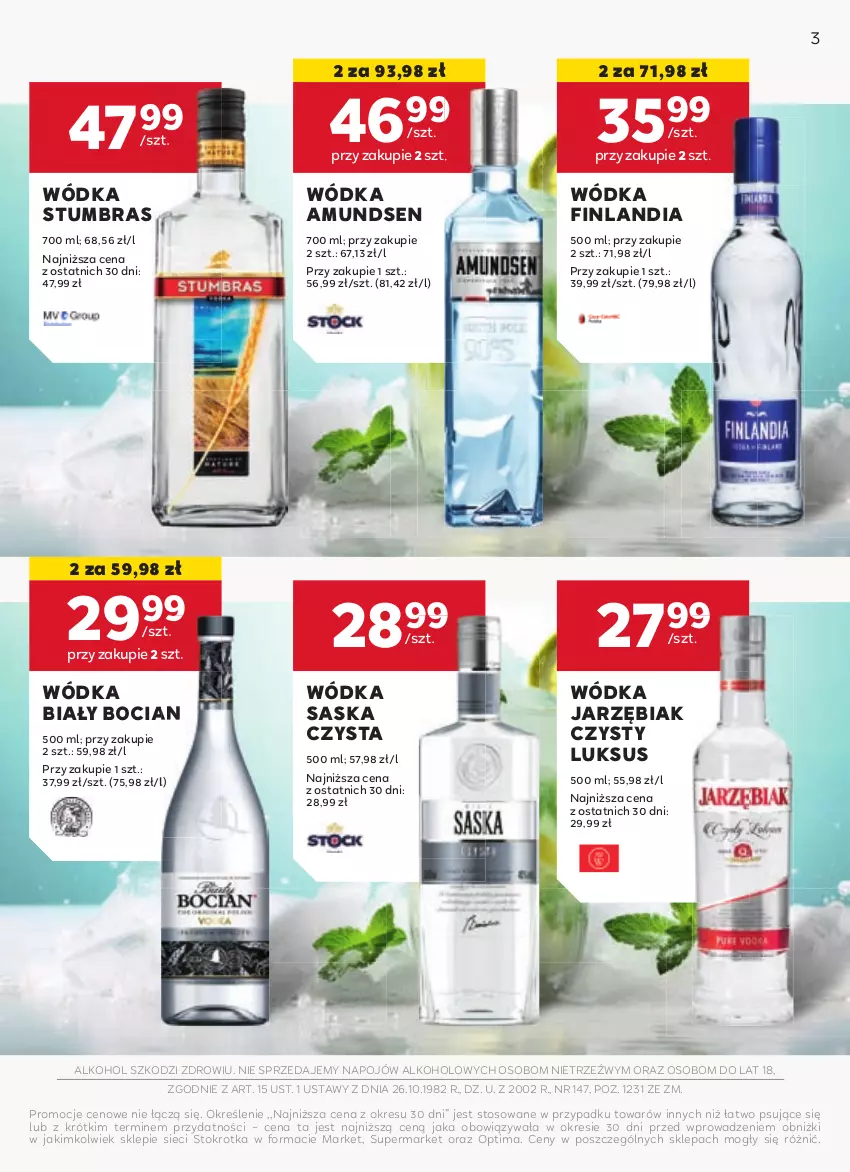 Gazetka promocyjna Stokrotka - Oferta alkoholowa - ważna 10.10 do 06.11.2024 - strona 3 - produkty: Amundsen, Biały Bocian, Finlandia, Optima, Saska, Wódka