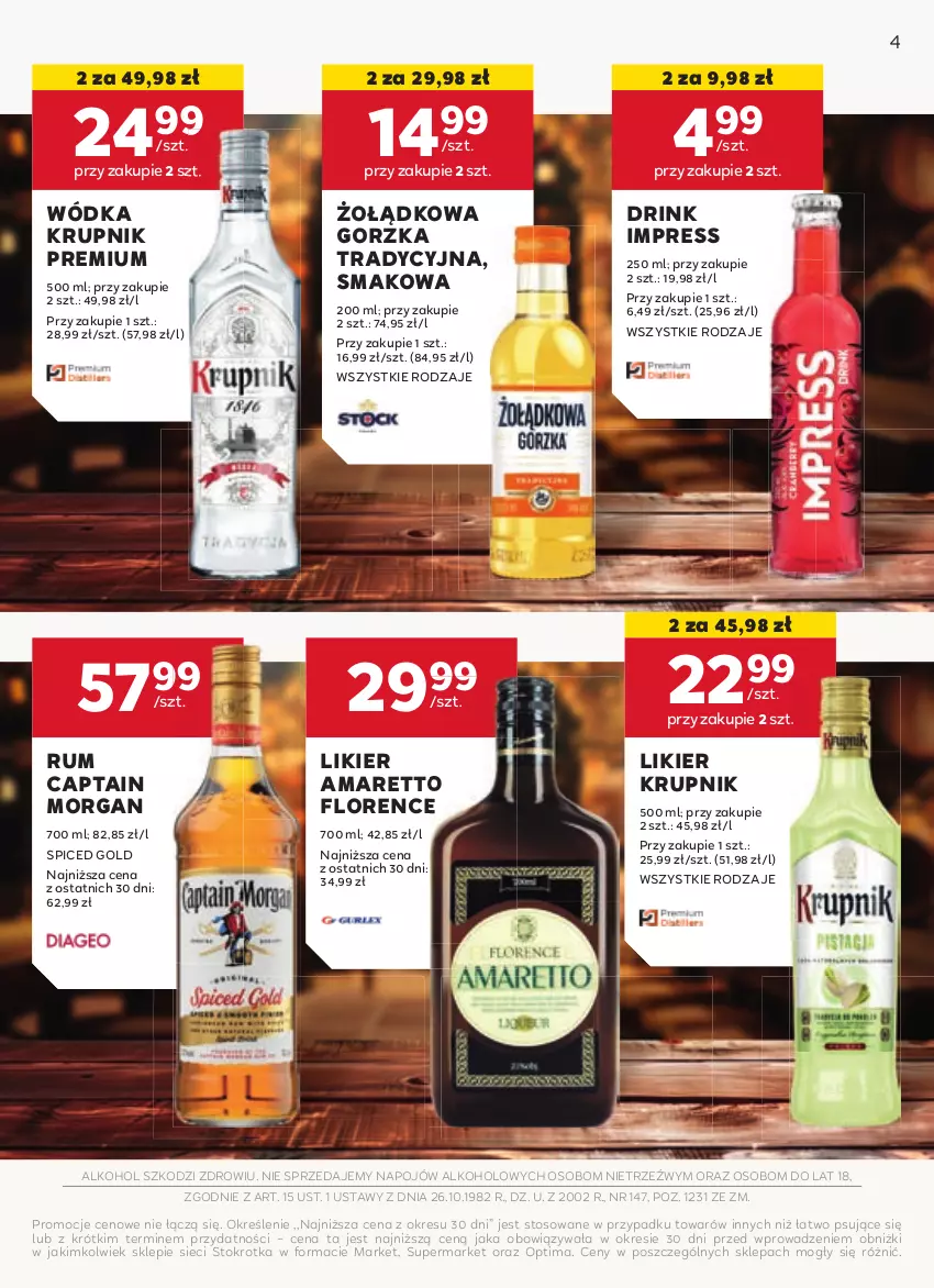 Gazetka promocyjna Stokrotka - Oferta alkoholowa - ważna 10.10 do 06.11.2024 - strona 4 - produkty: Captain Morgan, Krupnik, Likier, Optima, Rum, Wódka