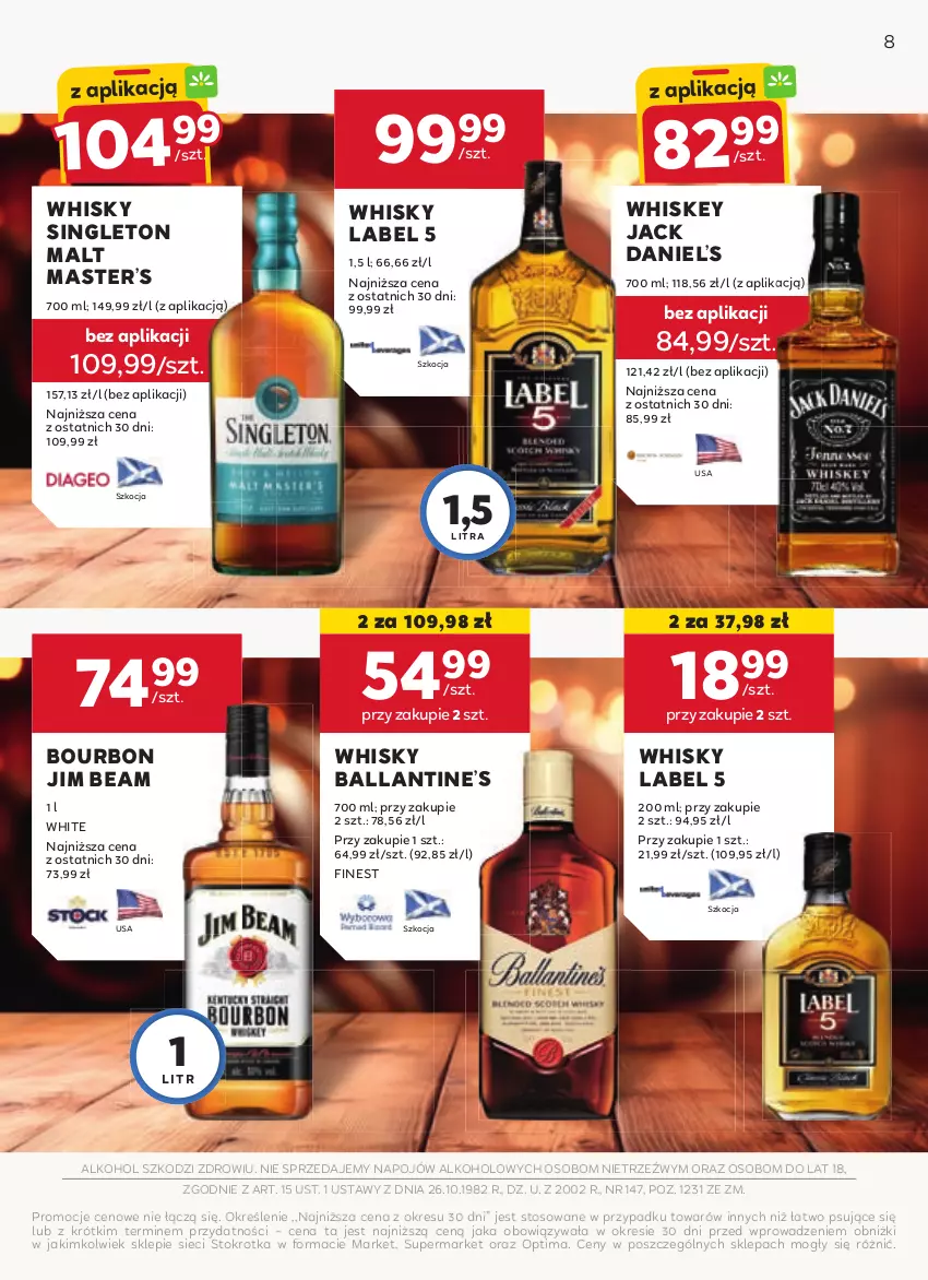 Gazetka promocyjna Stokrotka - Oferta alkoholowa - ważna 10.10 do 06.11.2024 - strona 8 - produkty: Bourbon, Jim Beam, Koc, Optima, Whiskey, Whisky