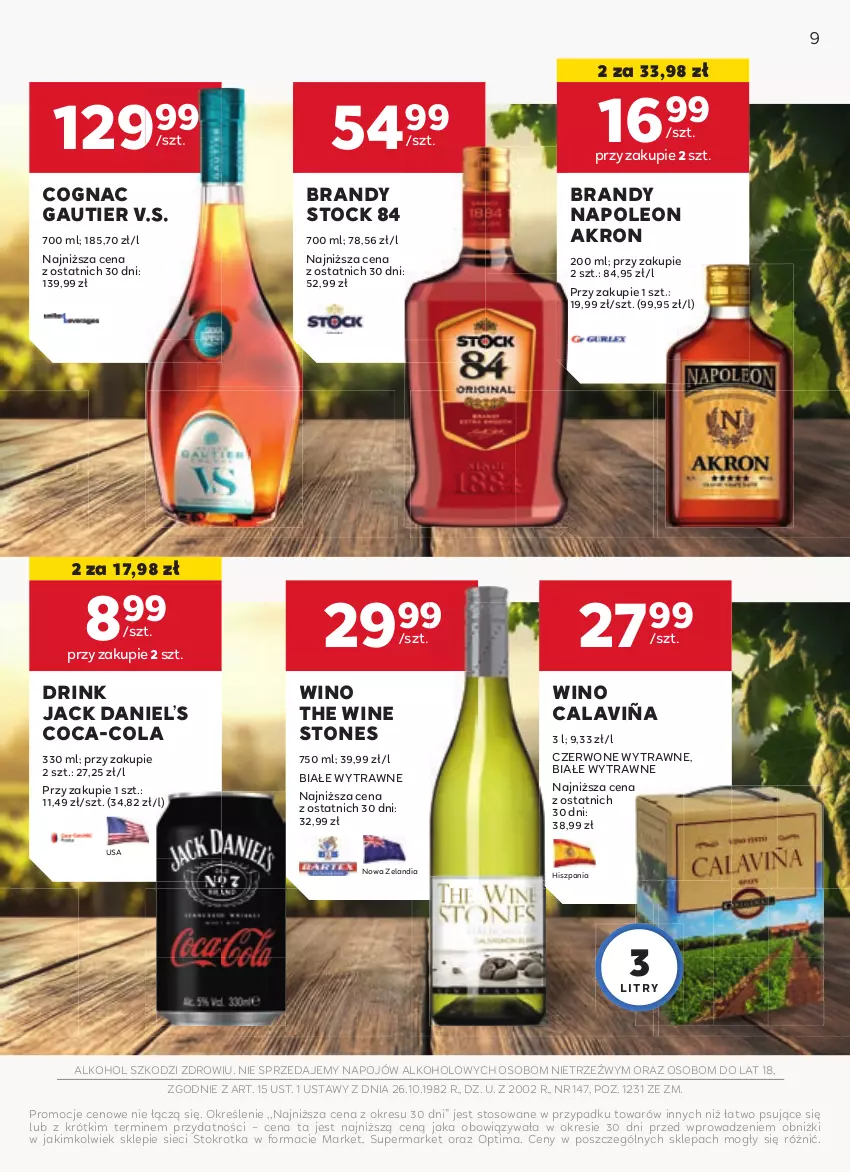 Gazetka promocyjna Stokrotka - Oferta alkoholowa - ważna 10.10 do 06.11.2024 - strona 9 - produkty: Brandy, Coca-Cola, Leon, Oleo, Optima, Stock, Wino