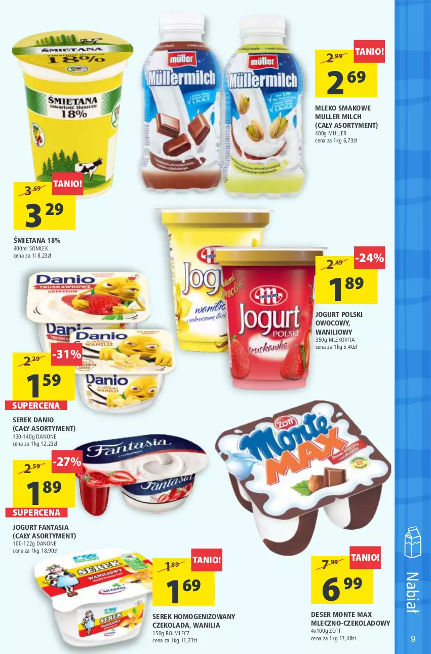 Gazetka promocyjna Arhelan - Dobry tydzień - ważna 29.01 do 07.02.2021 - strona 9 - produkty: Czekolada, Danio, Danone, Deser, Fa, Fanta, Jogurt, Mleko, Mleko smakowe, Mlekovita, Monte, Rolmlecz, Ser, Serek, Serek homogenizowany, Vita C, Zott