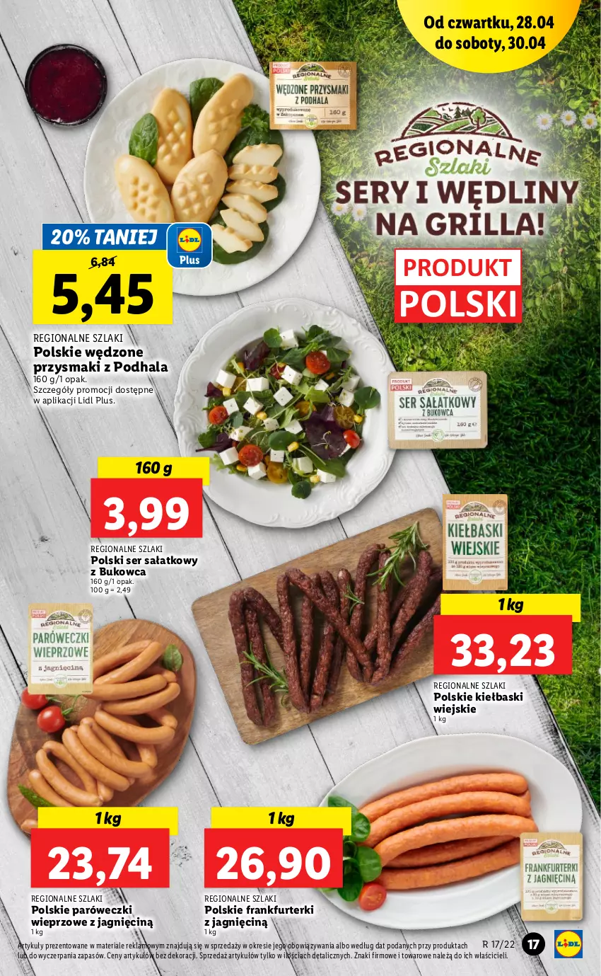 Gazetka promocyjna Lidl - GAZETKA - ważna 28.04 do 30.04.2022 - strona 17 - produkty: Frankfurterki, Przysmaki, Sałat, Ser