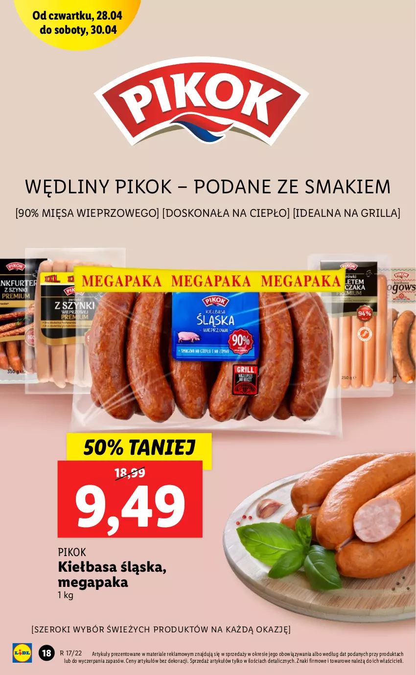 Gazetka promocyjna Lidl - GAZETKA - ważna 28.04 do 30.04.2022 - strona 18 - produkty: Grill, Kiełbasa, Kiełbasa śląska, PIKOK