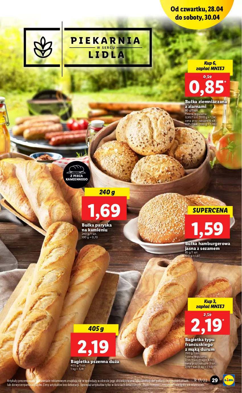 Gazetka promocyjna Lidl - GAZETKA - ważna 28.04 do 30.04.2022 - strona 29 - produkty: Bagietka, Bagietka pszenna, Bułka, Bułka hamburger, Burger, Hamburger, Piec, Rum, Sezam