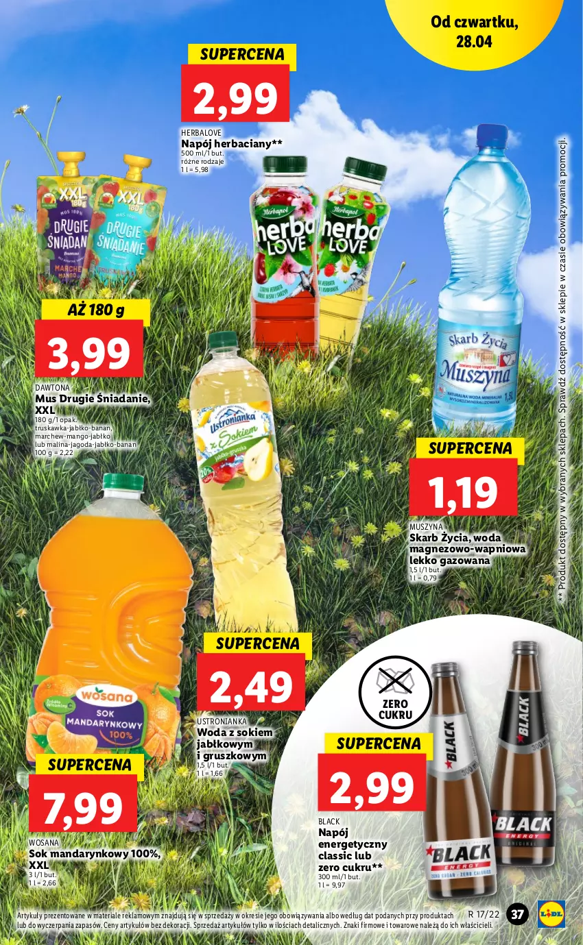 Gazetka promocyjna Lidl - GAZETKA - ważna 28.04 do 30.04.2022 - strona 37 - produkty: Dawtona, Lack, Magnez, Mango, Mus, Napój, Napój energetyczny, Sok, Szyna, Woda, Wosana