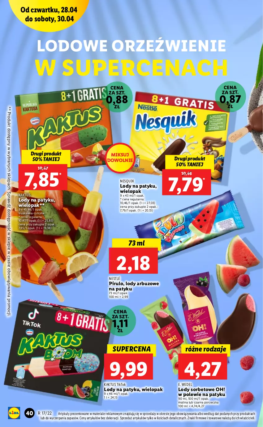 Gazetka promocyjna Lidl - GAZETKA - ważna 28.04 do 30.04.2022 - strona 40 - produkty: Arbuz, E. Wedel, Kaktus, Lody, Nesquik, Nestlé, Por