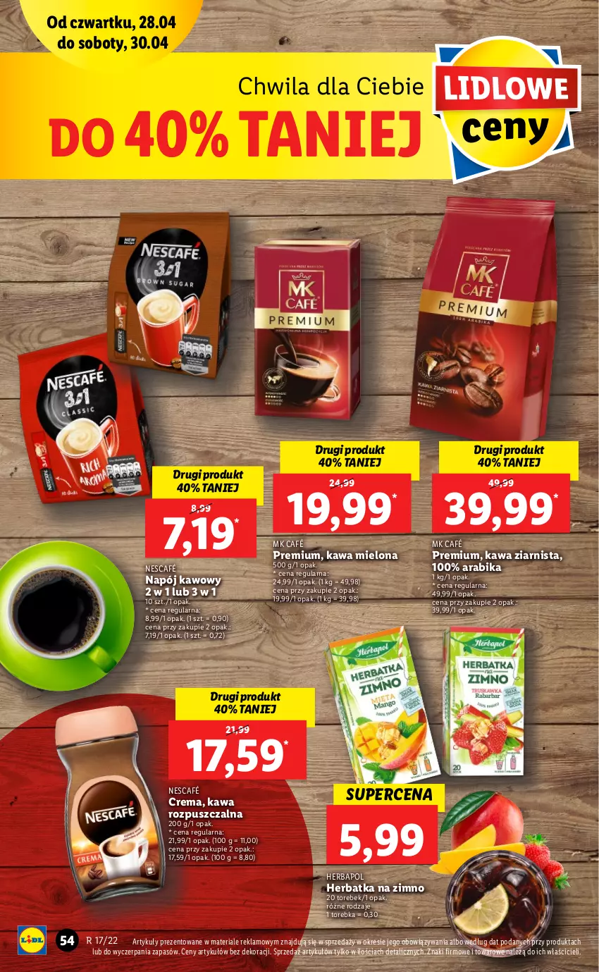 Gazetka promocyjna Lidl - GAZETKA - ważna 28.04 do 30.04.2022 - strona 54 - produkty: Herbapol, Kawa, Kawa mielona, Kawa rozpuszczalna, Napój, Nescafé, Torebka