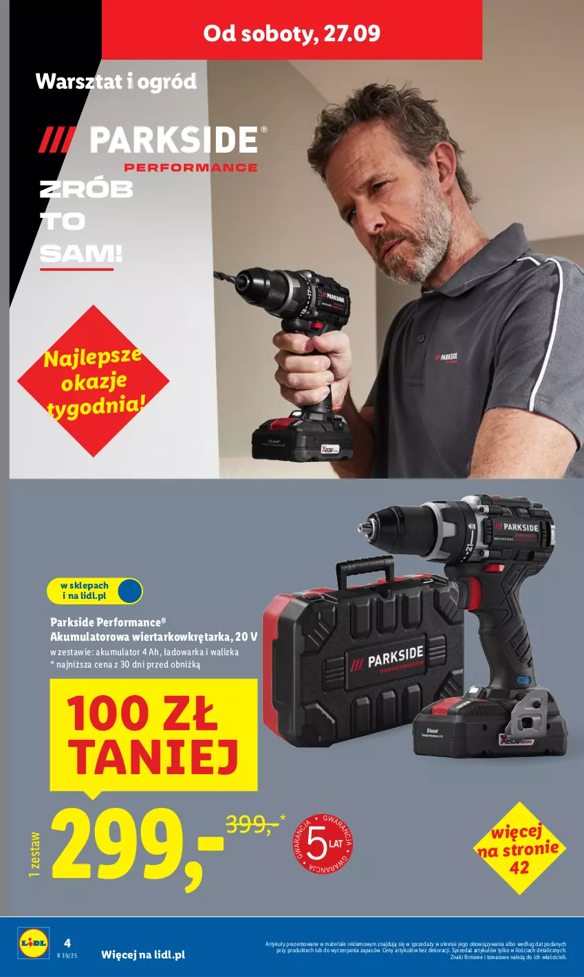 Gazetka promocyjna Lidl - GAZETKA - ważna 22.09 do 27.09.2025 - strona 4 - produkty: Akumulator, Akumulatorowa wiertarkowkrętark, Ogród, Parkside, Tarka, Walizka, Warka, Wiertarkowkrętarka, Wkręt, Wkrętarka