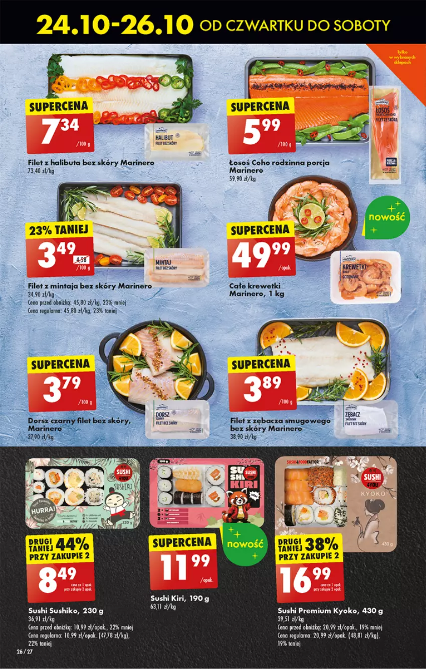 Gazetka promocyjna Biedronka - Od czwartku - ważna 24.10 do 30.10.2024 - strona 30 - produkty: Filet z mintaja, Halibut, Mintaj, Por, Sushi