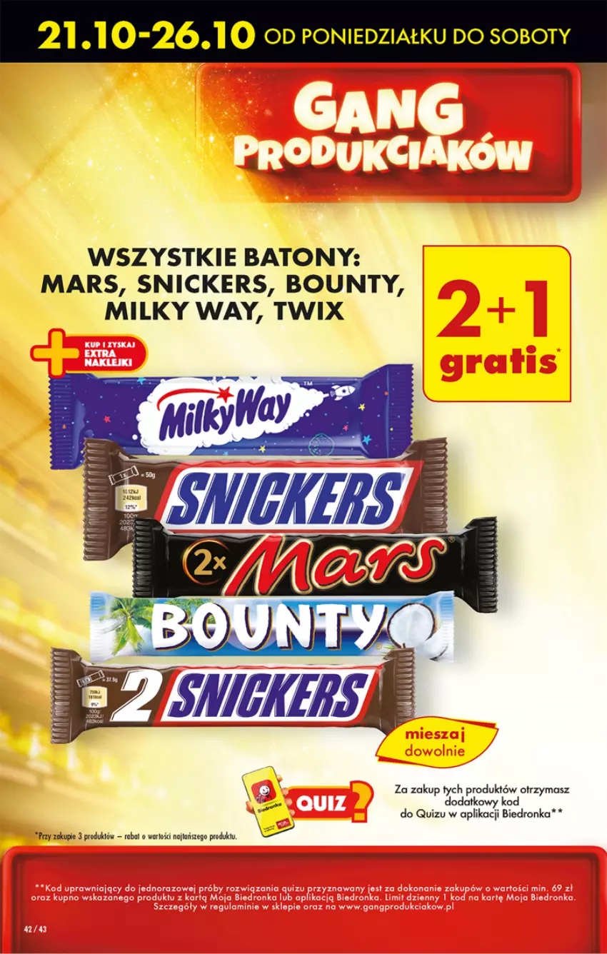 Gazetka promocyjna Biedronka - Od czwartku - ważna 24.10 do 30.10.2024 - strona 48 - produkty: Baton, Bounty, Dron, Mars, Milky Way, Quiz, Snickers, Twix