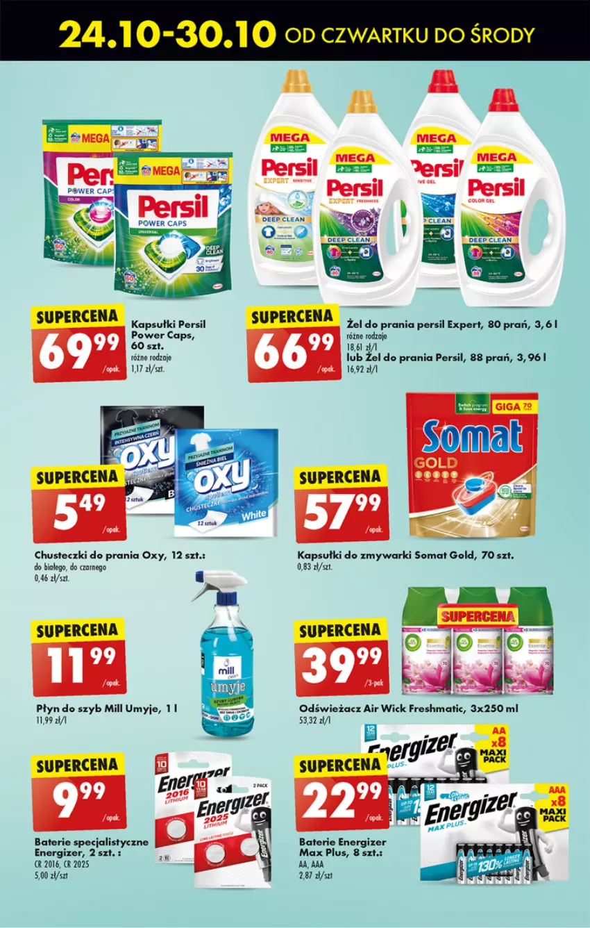 Gazetka promocyjna Biedronka - Od czwartku - ważna 24.10 do 30.10.2024 - strona 65 - produkty: Air Wick, Chusteczki, Energizer, Persil, Płyn do szyb, Somat, Somat gold, Zmywarki