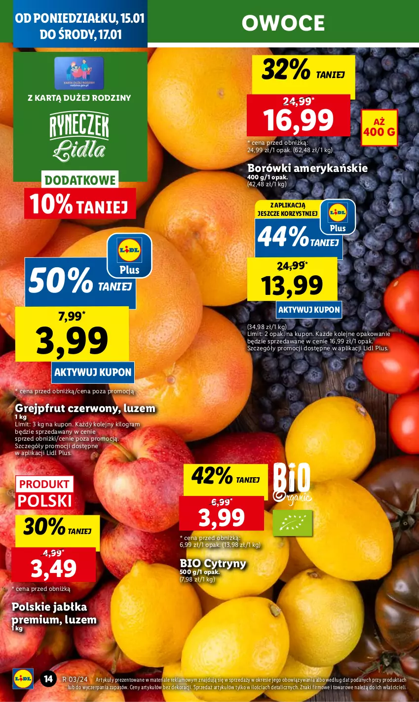 Gazetka promocyjna Lidl - GAZETKA - ważna 15.01 do 17.01.2024 - strona 14 - produkty: Chleb, Cytryny, Gra, Grejpfrut, Jabłka, Olej, Owoce, Ser