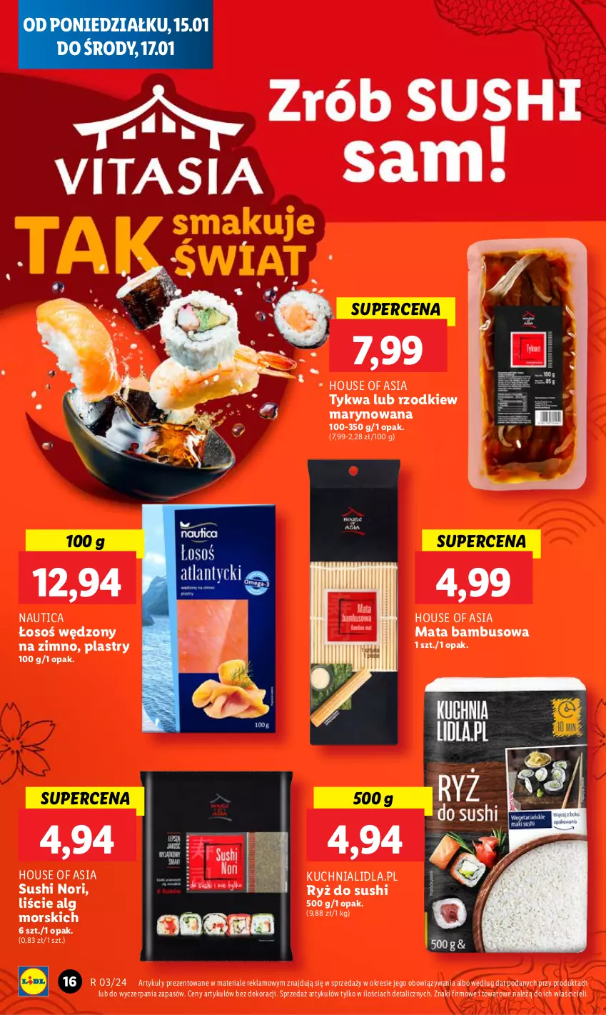 Gazetka promocyjna Lidl - GAZETKA - ważna 15.01 do 17.01.2024 - strona 16 - produkty: House of Asia, Kuchnia, LG, Mata bambusowa, Ryż, Ryż do sushi, Sushi