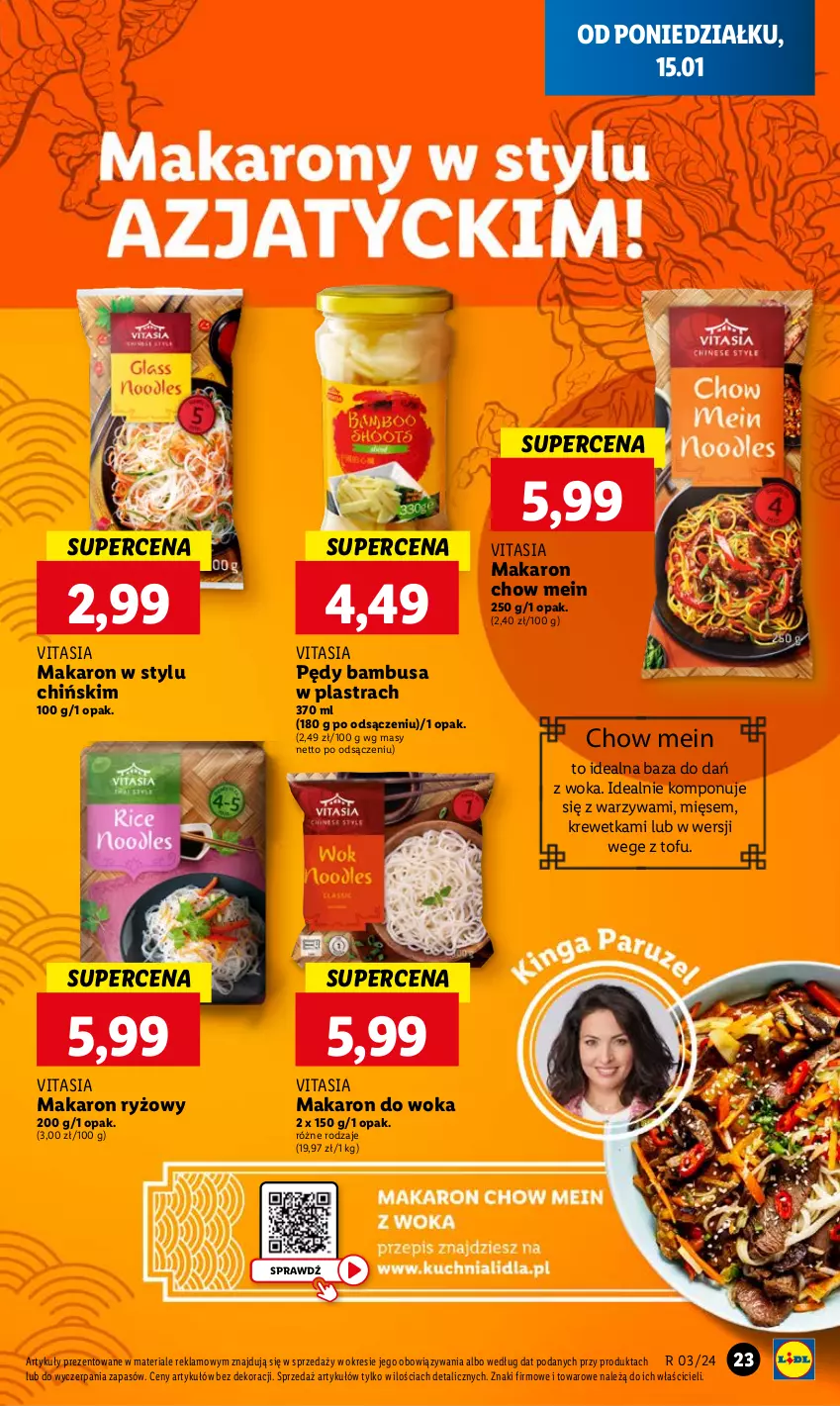 Gazetka promocyjna Lidl - GAZETKA - ważna 15.01 do 17.01.2024 - strona 23 - produkty: Makaron, Makaron ryżowy, Pędy bambusa, Ryż, Tofu, Warzywa