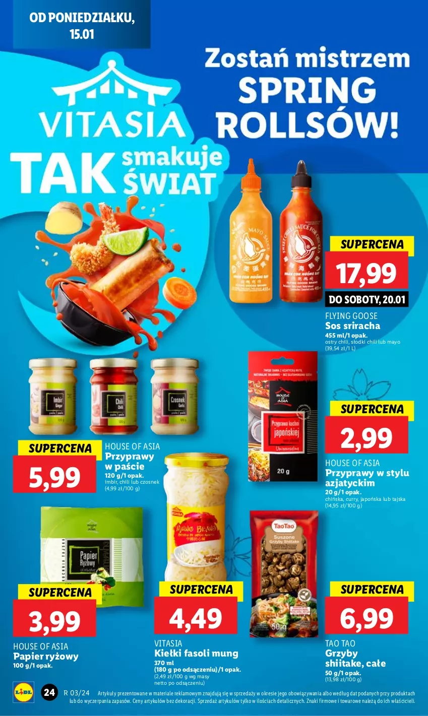 Gazetka promocyjna Lidl - GAZETKA - ważna 15.01 do 17.01.2024 - strona 24 - produkty: Czosnek, Fa, Fasoli mung, Grzyby, Grzyby shiitake, House of Asia, Imbir, Kiełki, Papier, Papier ryżowy, Przyprawy, Ryż, Sos