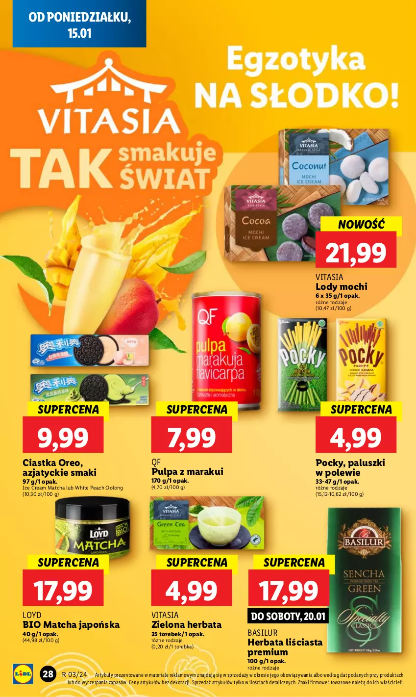 Gazetka promocyjna Lidl - GAZETKA - ważna 15.01 do 17.01.2024 - strona 28 - produkty: Ciastka, Herbata, Lody, Loyd, Oreo, Torebka