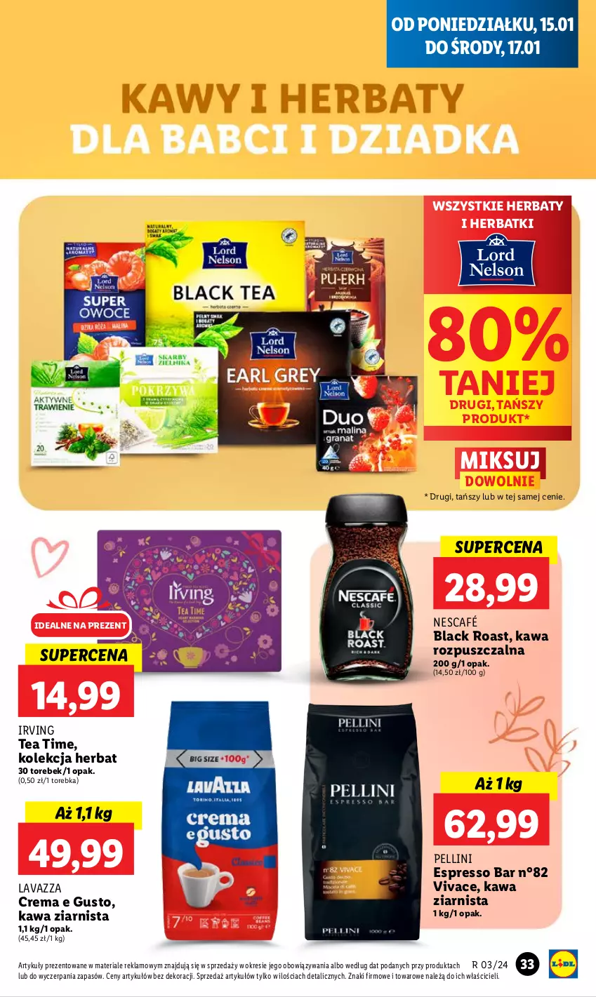 Gazetka promocyjna Lidl - GAZETKA - ważna 15.01 do 17.01.2024 - strona 33 - produkty: Irving, Kawa, Kawa rozpuszczalna, Kawa ziarnista, Lack, Lavazza, Nescafé, Torebka