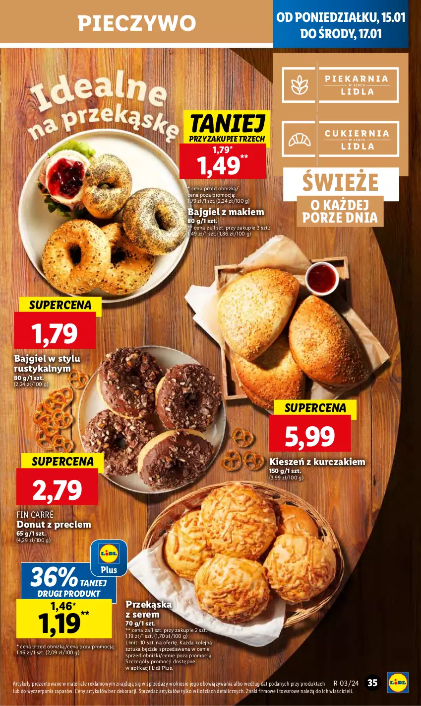 Gazetka promocyjna Lidl - GAZETKA - ważna 15.01 do 17.01.2024 - strona 35 - produkty: Donut, Kurczak, Olej, Piec, Pieczywo, Por, Precle, Rust, Ser