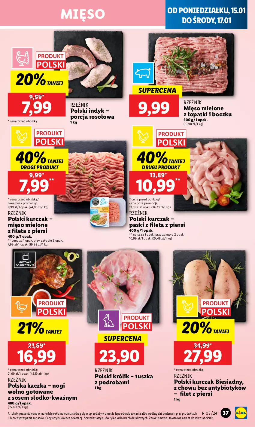 Gazetka promocyjna Lidl - GAZETKA - ważna 15.01 do 17.01.2024 - strona 37 - produkty: Kaczka, Królik, Kurczak, Mięso, Mięso mielone, Piec, Por, Sos, Tusz