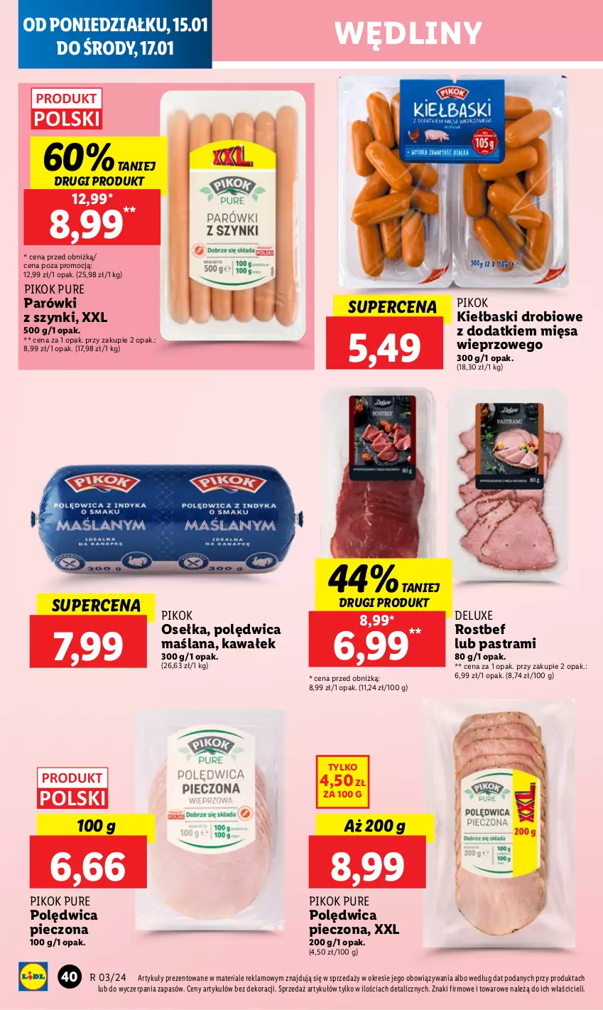 Gazetka promocyjna Lidl - GAZETKA - ważna 15.01 do 17.01.2024 - strona 40 - produkty: Kawa, LANA, Parówki, Parówki z szynki, Piec, PIKOK, Polędwica, Pur, Rostbef, Wałek