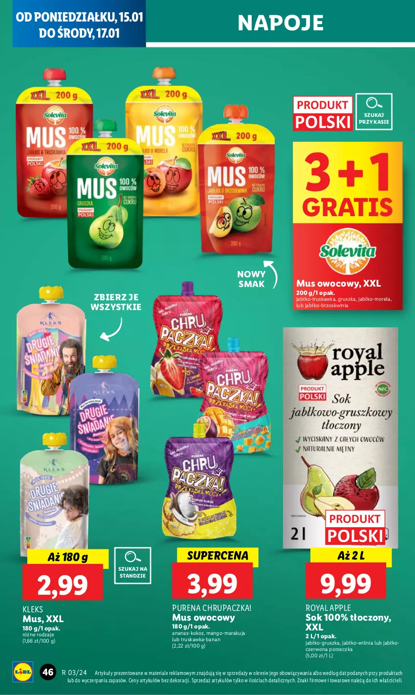 Gazetka promocyjna Lidl - GAZETKA - ważna 15.01 do 17.01.2024 - strona 46 - produkty: Ananas, Gra, Koc, Kokos, Mango, Morela, Mus, Napoje, Por, Pur, Sok