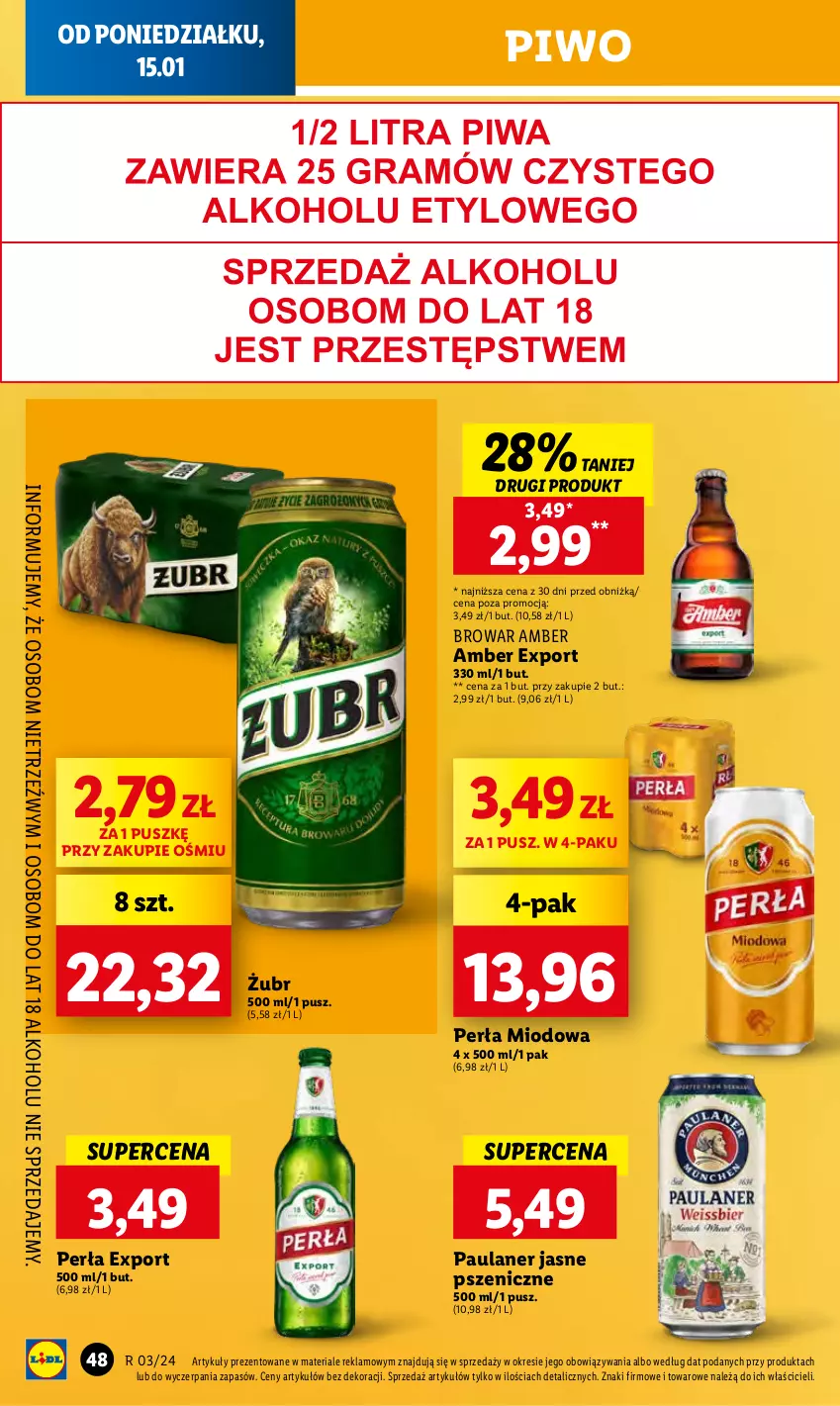 Gazetka promocyjna Lidl - GAZETKA - ważna 15.01 do 17.01.2024 - strona 48 - produkty: Perła, Piwo, Por