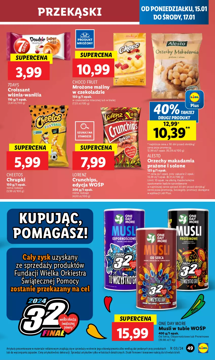 Gazetka promocyjna Lidl - GAZETKA - ważna 15.01 do 17.01.2024 - strona 49 - produkty: Cheetos, Chrupki, Croissant, Crunchips, Lorenz, Maliny, Mus, Olej, Por, Ser