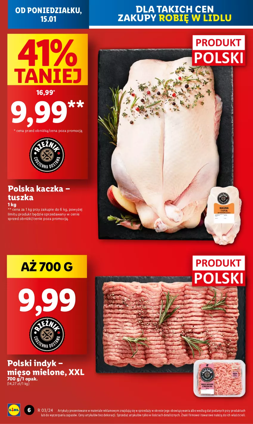 Gazetka promocyjna Lidl - GAZETKA - ważna 15.01 do 17.01.2024 - strona 6 - produkty: Kaczka, Mięso, Mięso mielone, Tusz