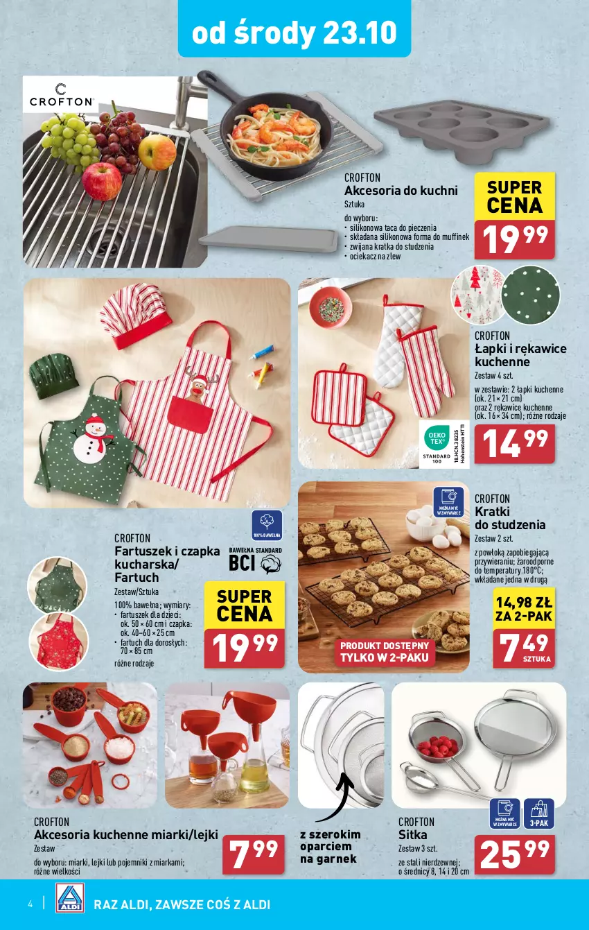 Gazetka promocyjna Aldi - Artykuły przemysłowe i tekstylia - ważna 21.10 do 26.10.2024 - strona 4 - produkty: Czapka, Dzieci, Fa, Garnek, Miarka, Ociekacz, Piec, Pojemnik, Por, Rękawice, Taca, Tusz, Wełna, Zlew