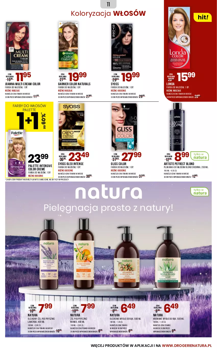 Gazetka promocyjna Drogerie Natura - Gazetka Drogerie Natura - ważna 22.08 do 02.09.2025 - strona 11 - produkty: Color Creme, Fa, Farba do włosów, Garnier, Joanna, Mango, Mydło, Olej, Oleo, Palette, Syoss