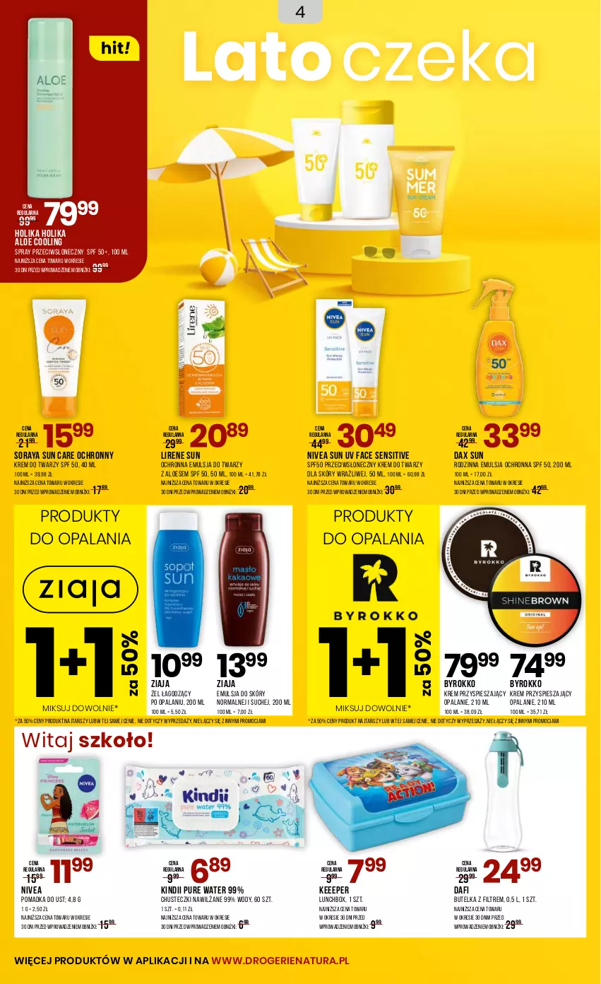 Gazetka promocyjna Drogerie Natura - Gazetka Drogerie Natura - ważna 22.08 do 02.09.2025 - strona 4 - produkty: Chusteczki, DAX, Emulsja, Fa, Holika Holika, Kindii, Krem do twarzy, Lirene, Nivea, Pur, Ziaja