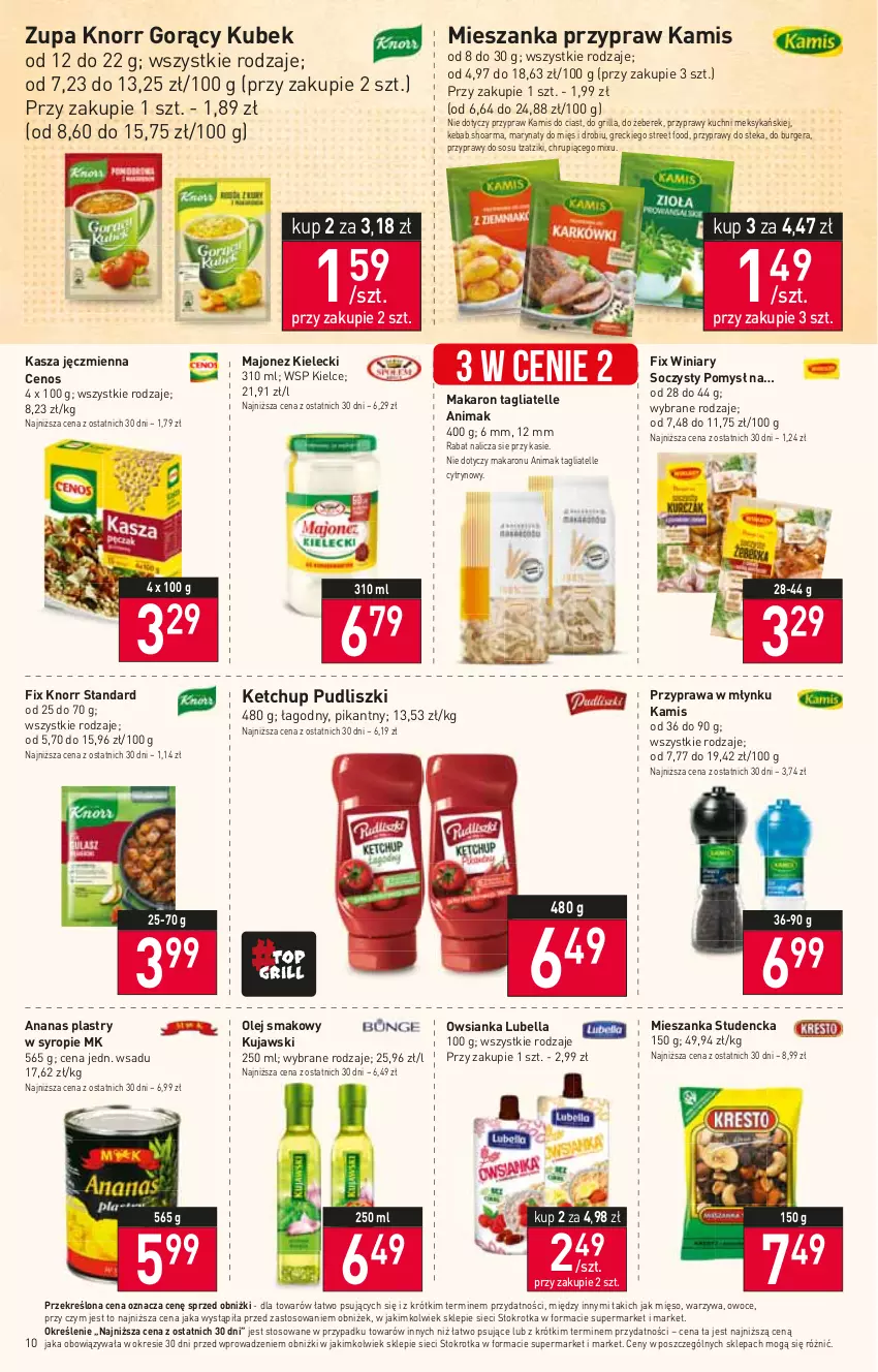 Gazetka promocyjna Stokrotka - Supermarket - ważna 15.06 do 21.06.2023 - strona 10 - produkty: Ananas, Bell, Bella, Burger, Cenos, Grill, Kamis, Kasza, Kasza jęczmienna, Kebab, Ketchup, Knorr, Kubek, Kujawski, Lubella, Majonez, Makaron, Mięso, Mieszanka studencka, Olej, Olej smakowy, Owoce, Owsianka, Przyprawy, Pudliszki, Shoarma, Sos, Stek, Syrop, Tagliatelle, Warzywa, Winiary, Zupa