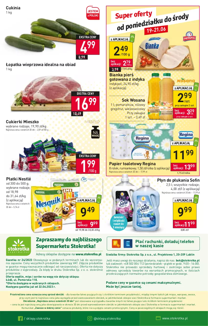 Gazetka promocyjna Stokrotka - Supermarket - ważna 15.06 do 21.06.2023 - strona 16 - produkty: Bianka, Cukier, Cukierki, Gin, Grejpfrut, Mięso, Nestlé, O nas, Owoce, Papier, Papier toaletowy, Płyn do płukania, Rum, Ser, Sok, Telefon, Wagi, Warzywa, Wosana