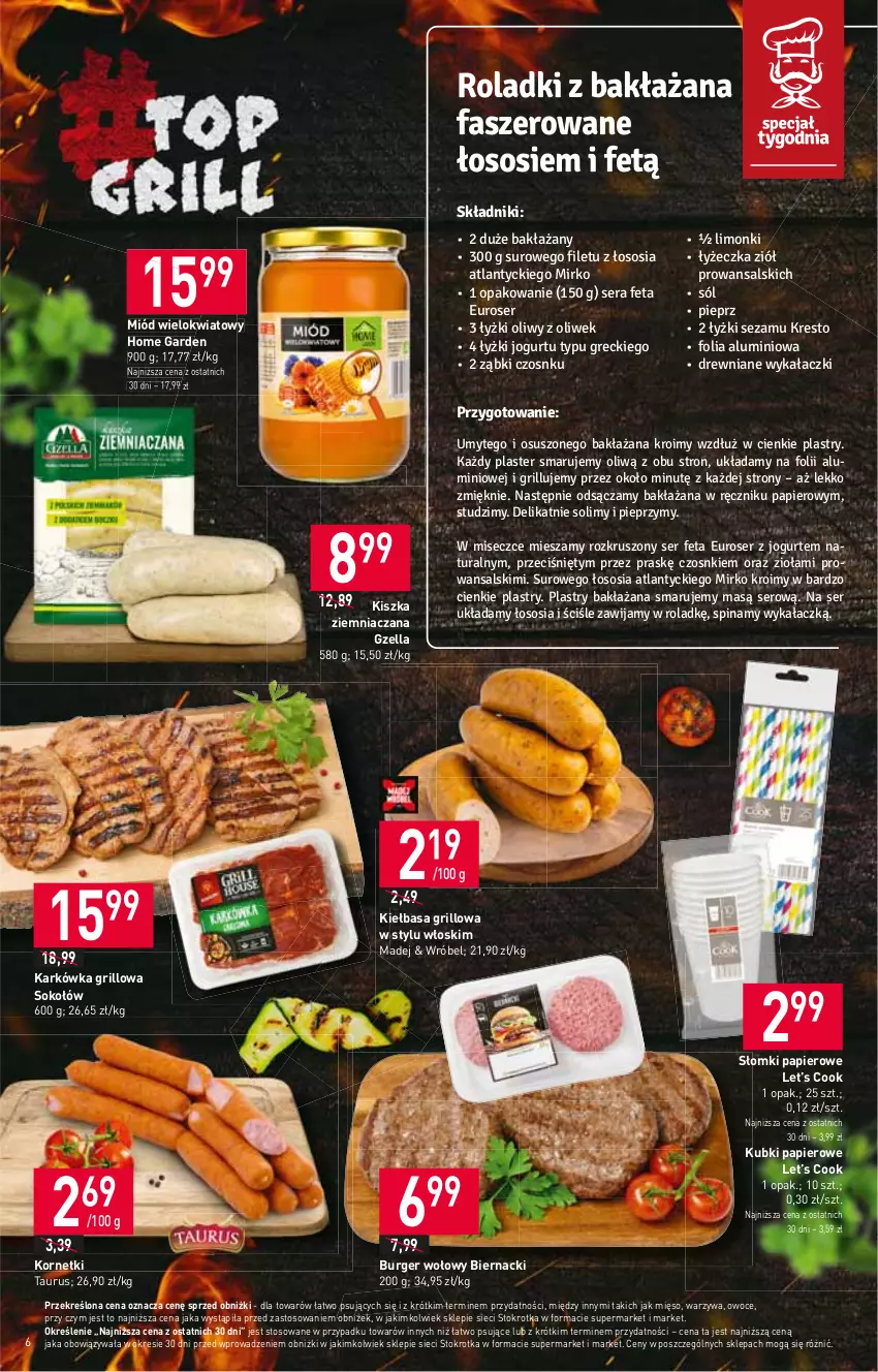 Gazetka promocyjna Stokrotka - Supermarket - ważna 15.06 do 21.06.2023 - strona 6 - produkty: Burger, Grill, Kiełbasa, Mięso, Miód, Owoce, Papier, Sok, Sokołów, Sos, Warzywa