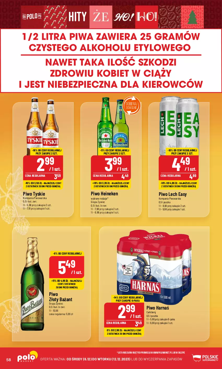 Gazetka promocyjna PoloMarket - Gazetka pomocyjna - ważna 06.12 do 12.12.2023 - strona 58 - produkty: Carlsberg, Harnaś, Heineken, Piwo, Tyskie