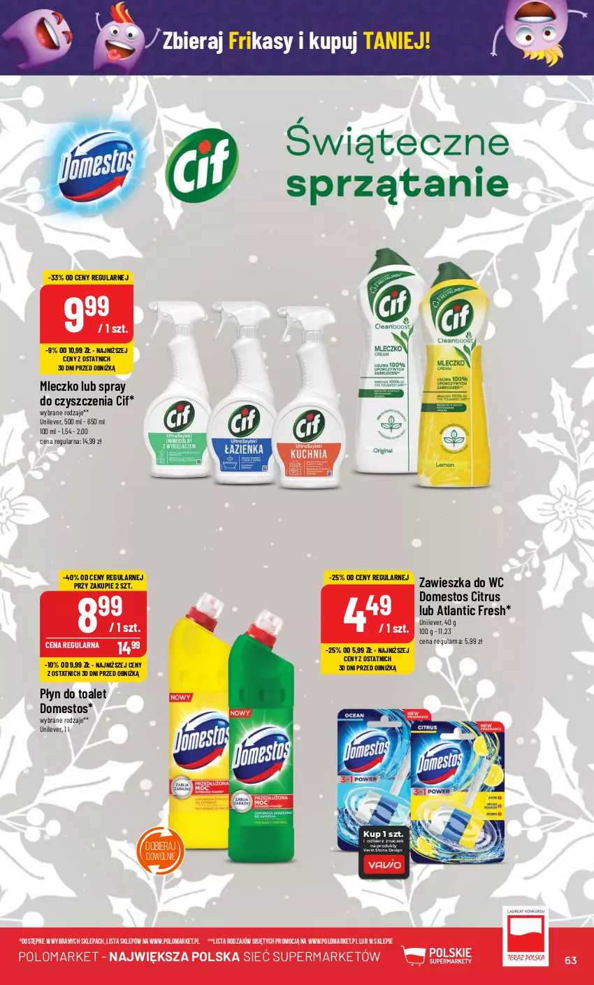 Gazetka promocyjna PoloMarket - Gazetka pomocyjna - ważna 06.12 do 12.12.2023 - strona 63 - produkty: Cif, Domestos, Mleczko, Spray do czyszczenia, Zawieszka do wc